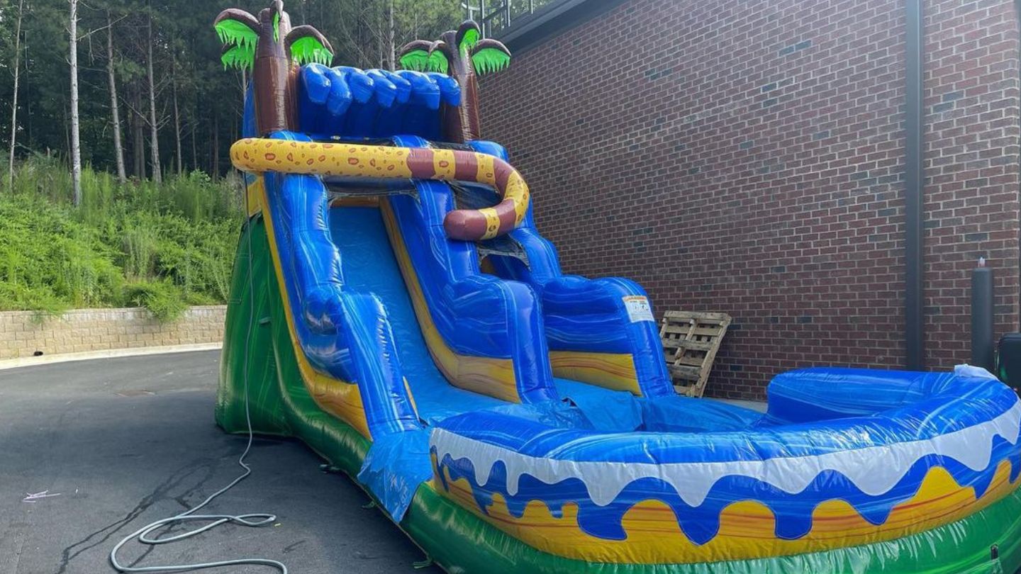 Preparing the bounce house